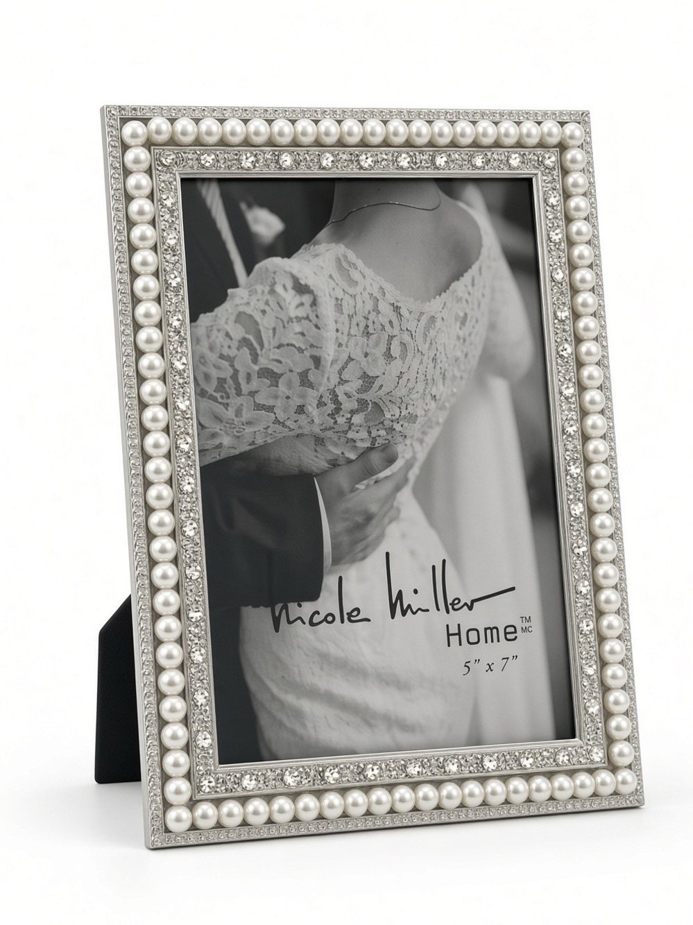Nicole Miller Home Sparkly 5x7 Silver Pearl Crystal Picture Frame NWT